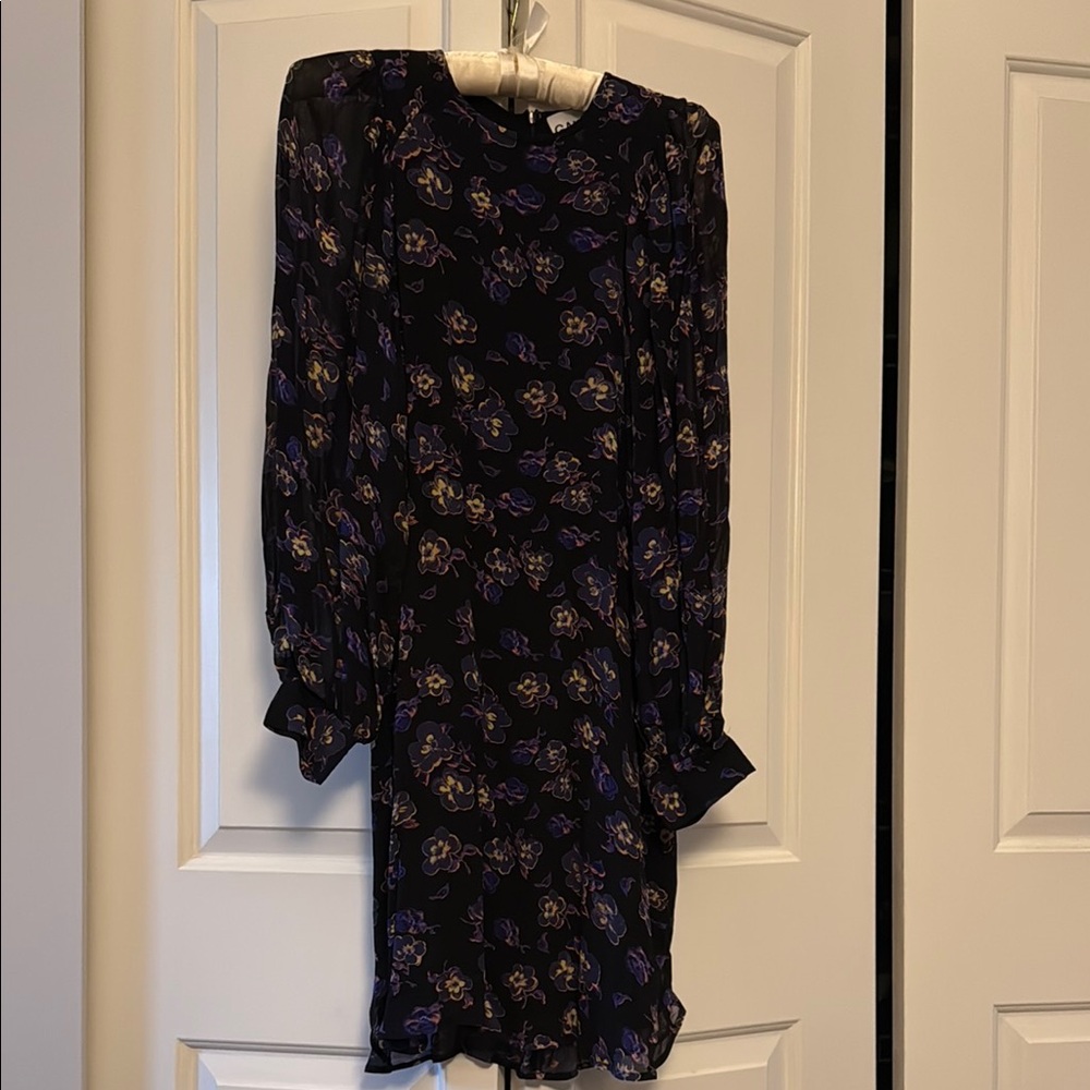 Ganni Georgette Black Purple Floral Dress